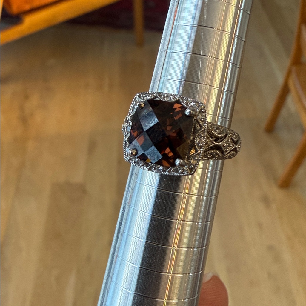 Tacori Sterling Silver Ring, Size 7. Smoky Quartz Setting With Cz Accents.